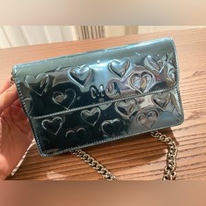 Marc by Marc Jacobs metallic blue mirror hearts clutch bag